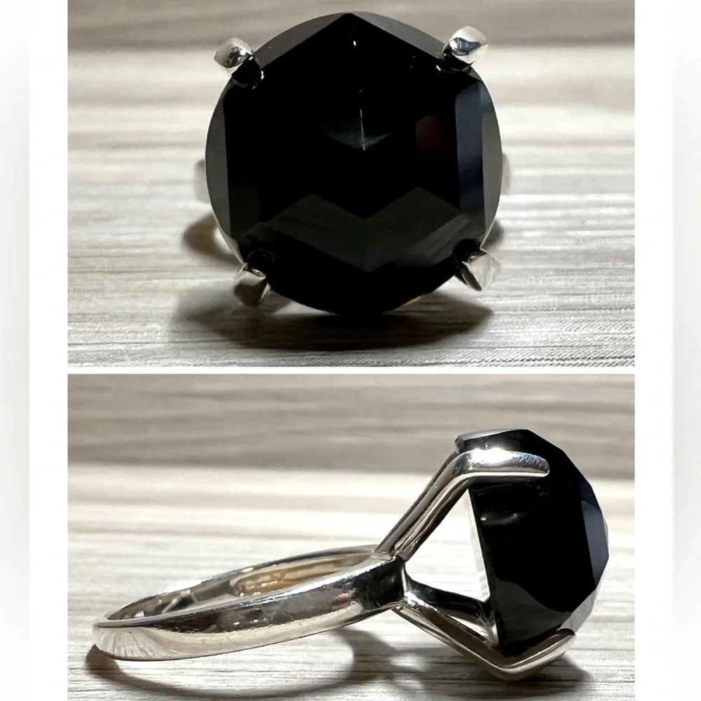Vintage Handmade Modernist Sterling Silver Prong-Set Black Onyx Ring, Size 7